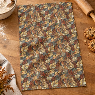 Elegant Stained Glass Fall Leaves - Rustic Autumn Kitchen Towel