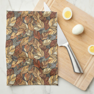 Elegant Stained Glass Fall Leaves - Rustic Autumn Kitchen Towel