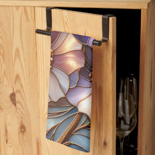 Elegant Stained Glass Floral Design in Soft Pastel Kitchen Towel