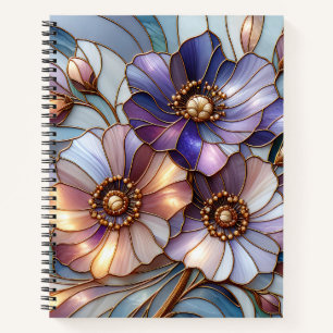 Elegant Stained Glass Floral Design in Soft Pastel Notebook