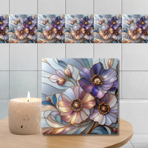 Elegant Stained Glass Floral Design in Soft Pastel Tile