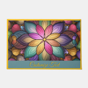 Elegant Stained Glass Floral Personalized Doormat
