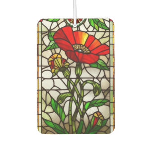 Elegant Stained Glass Red Flower Air Freshener