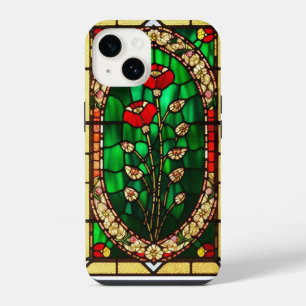 Elegant Stained Glass Red Flower iPhone 14 Case