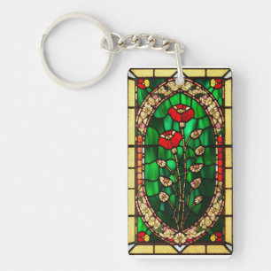 Elegant Stained Glass Red Flower Keychain