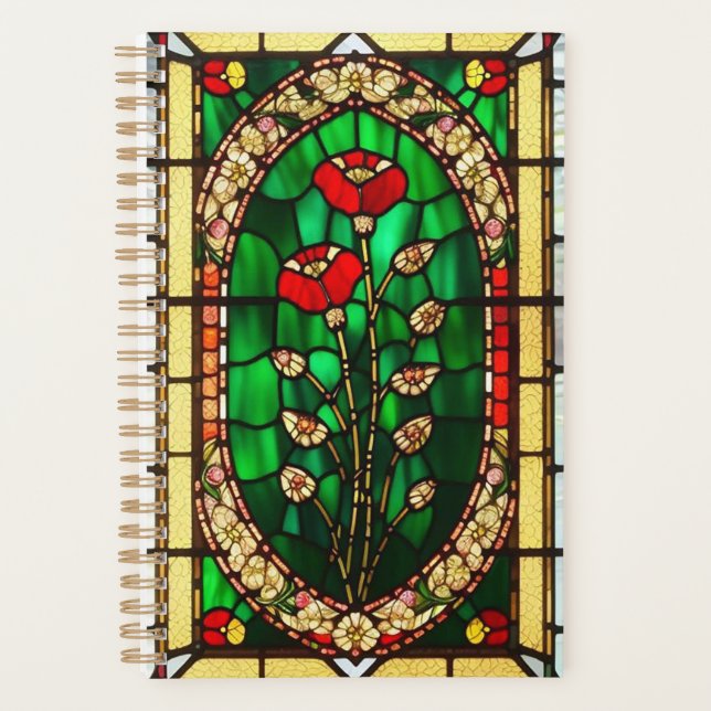 Elegant Stained Glass Red Flower Planner (Front)