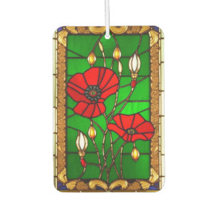 Elegant Stained Glass Red Flowers Air Freshener