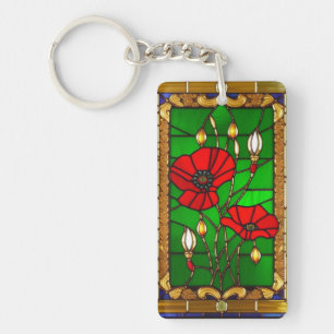 Elegant Stained Glass Red Flowers Keychain