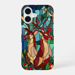 Elegant Stained Glass Reindeer Festive Holiday iPhone 16 Case