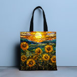 Elegant Stained Glass Sunflower Country Sunset Tote Bag<br><div class="desc">Elegant Stained Glass Sunflower Country Sunset Tote Bag features a stylish modern faux stained glass effect with sunflowers and rolling country hills with the sun setting in the background. Perfect for birthday,  Mother's Day,  Christmas gifts,  celebrations and more. Created by Evco Studio www.zazzle.com/store/evcostudio</div>