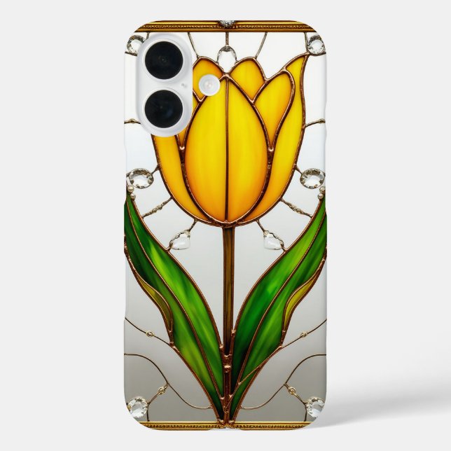 Elegant Stained Glass Tulip With Gold Frame Case-Mate iPhone Case (Back)