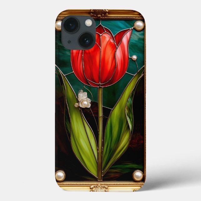 Elegant Stained Glass Tulip With Gold Frame Case-Mate iPhone Case (Back)