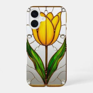 Elegant Stained Glass Tulip With Gold Frame iPhone 16 Case