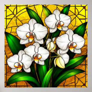 Elegant Stained Glass White Orchids Poster