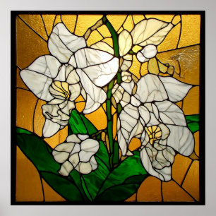 Elegant Stained Glass White Orchids Poster