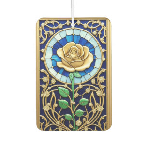 Elegant Stained Glass Window With Golden Rose Air Freshener