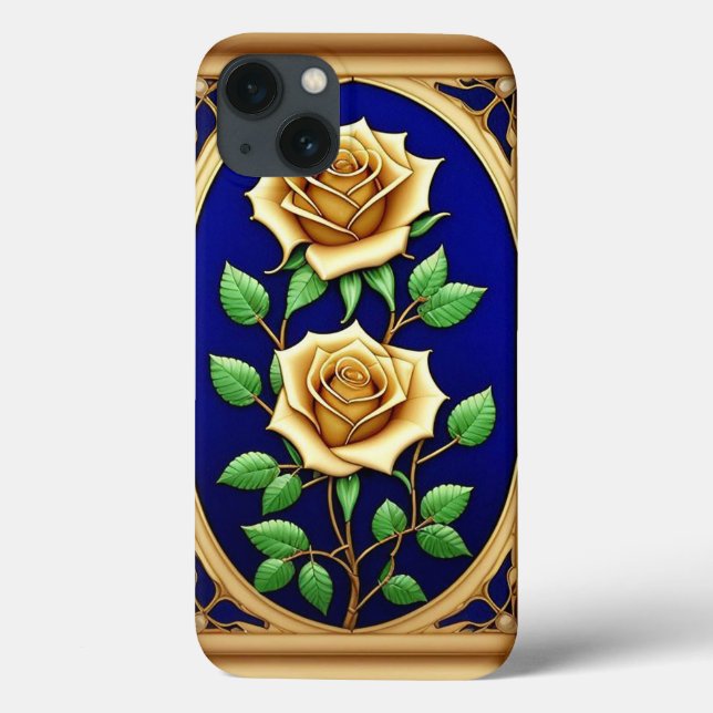 Elegant Stained Glass Window With Golden Rose Case-Mate iPhone Case (Back)