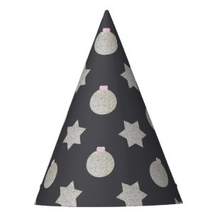 Elegant Star and Christmas Bauble Silver and Black Party Hat