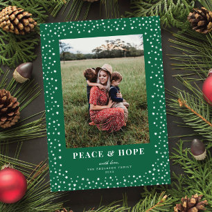 Elegant Star Frame Dark Green One Photo Holiday Card