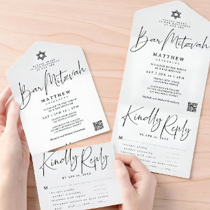 Elegant Star of David Bar Mitzvah QR Meal Option All In One Invitation