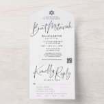 Elegant Star of David Bat Mitzvah QR Meal Option All In One Invitation<br><div class="desc">Celebrate your daughter’s special day with this modern Bat Mitzvah all-in-one invitation with RSVP, designed with elegant handwritten script typography, a minimalist layout, and a classic Star of David Jewish symbol. This trendy minimalist Bat Mitzvah invitation combines the ceremony invitation and tear-off RSVP response card into one convenient design, making...</div>
