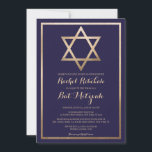 Elegant Star of David: Modern Bat Mitzvah Invitation<br><div class="desc">Celebrate your child's special day with our modern and elegant bat mitzvah invitation. The design features a faux printed gold foil Star of David and border, set against a simple navy blue background adorned with ornate cursive typography. This chic, pretty, minimalist, and regal invitation is the perfect choice for commemorating...</div>