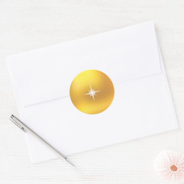 Elegant Star on Golden Classic Round Sticker (Envelope)