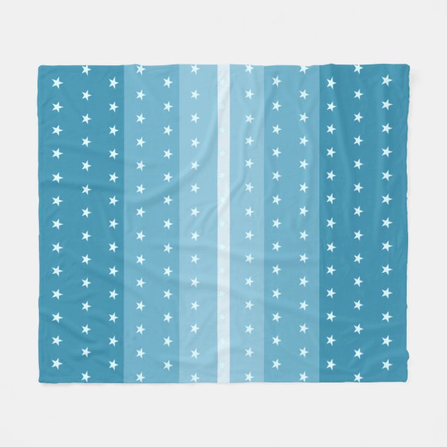Elegant Star Pattern on Blue Stripes Fleece Blanket (Front (Horizontal))