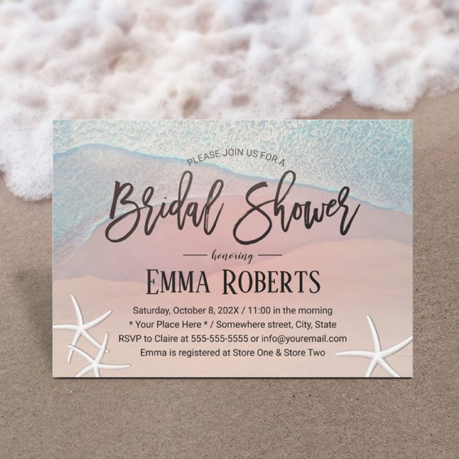 Elegant Starfish Beach Wedding Bridal Shower Invitation (Creator Uploaded)