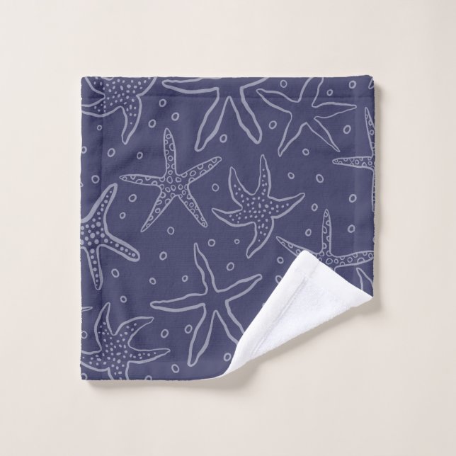 Elegant Starfish Doodle Pattern - Navy Blue Hand T (Gant de toilette)