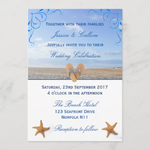 Elegant Starfish & Flip Flops Beach Wedding Invitation