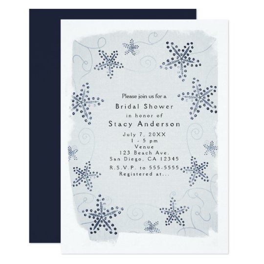 Elegant Starfish & Sequins Blue Beach Invitations