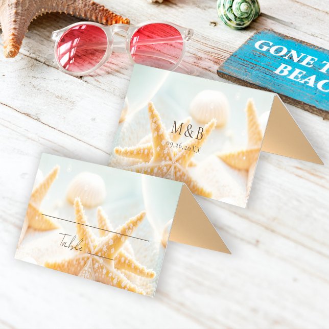 Elegant Starfish Shells Beach Wedding Place Card (Creator Uploaded)