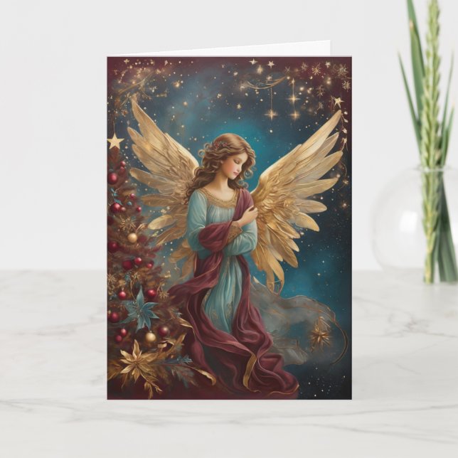 Elegant Starry Christmas Angel Custom Message Card (Front)