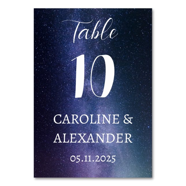 Elegant Starry Night Constellation Galaxy Modern Table Number (Front)