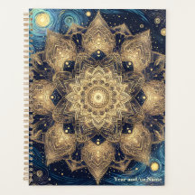 Elegant Starry Night Nebula Blue Gold Mandala Art