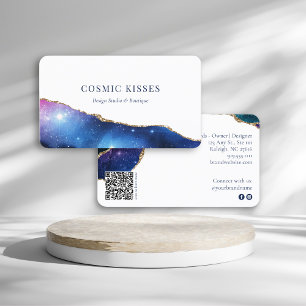 Elegant Starry Night Sky Business Logo QR Code  Card