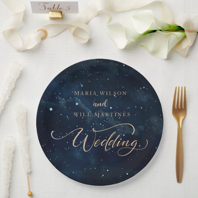 Elegant Starry night Wedding Celestial Wedding  Paper Plate (Wedding)