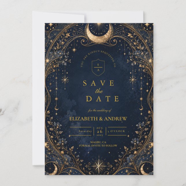 Elegant Starry Nights Celestial Wedding Save The Date (Front)