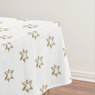 Elegant Starry Pattern Gold Stars White Christmas Tablecloth