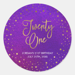 Elegant Starry Purple Watercolor 21st Birthday Classic Round Sticker