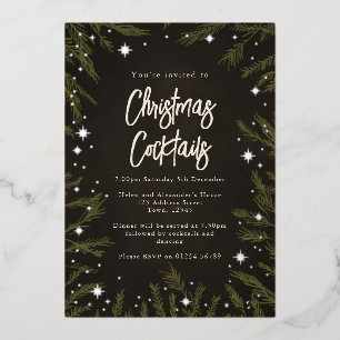 Elegant stars Christmas Cocktails Foil Invitation
