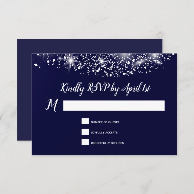 Elegant Stars Navy Blue RSVP Card (Front/Back)