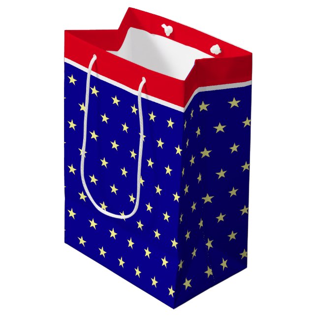 Elegant stars on blue red and white gift bag (Front Angled)