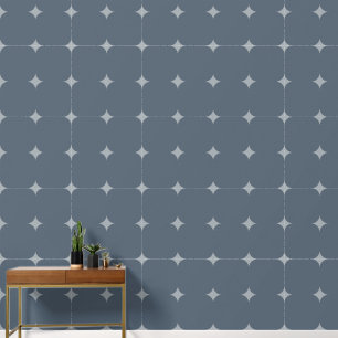 Elegant Stars Silver Very Dark Grey Blue Pattern Wallpaper