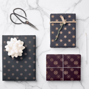 Elegant Stars Snowflakes Christmas Festive Wrapping Paper Sheet