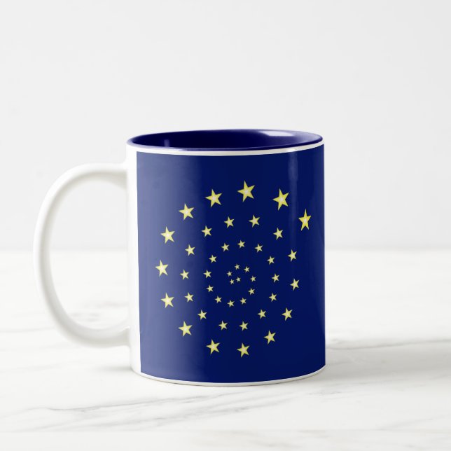 Elegant Stars Spiral on Navy Blue & Monogram Two-Tone Coffee Mug (Left)