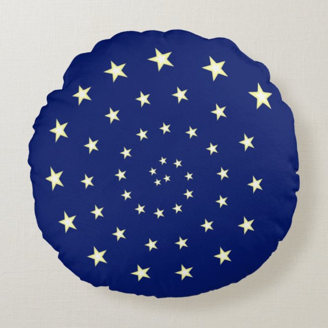 Elégant Stars Spiral sur Coussin bleu marine ronde (Devant)