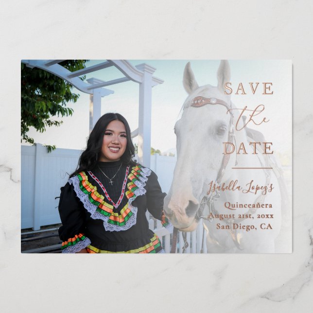 Elegant Statement Photo Rose Gold Save the Date (Front)