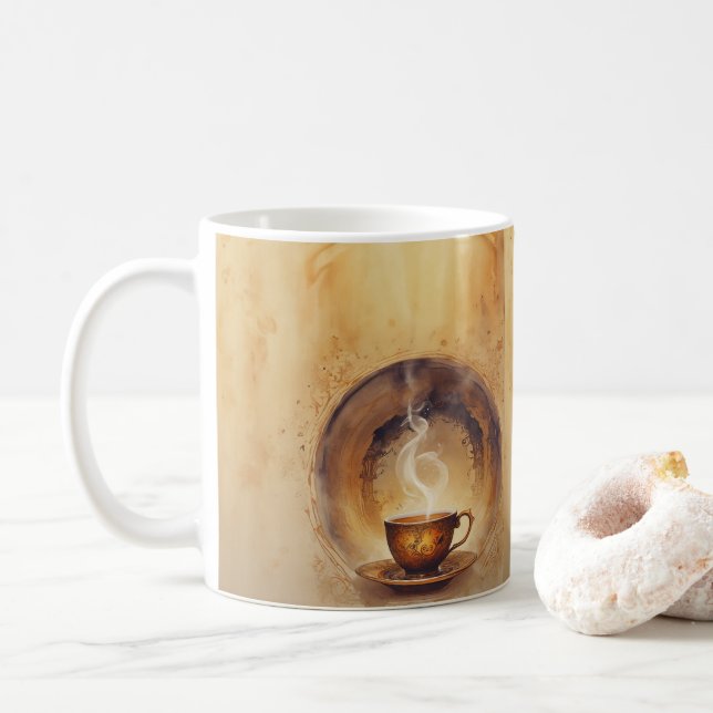 Elegant Steaming Teacup Art Mug (With Donut)